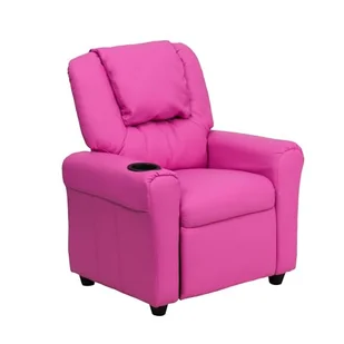 Flash Furniture Współczesny leżak dla dzieci z uchwytem na kubek i zagłówkiem, drewno, różowy winyl, 60,96 x 48,26 x 48,26 cm - Fotele i pufy dla dzieci - miniaturka - grafika 1