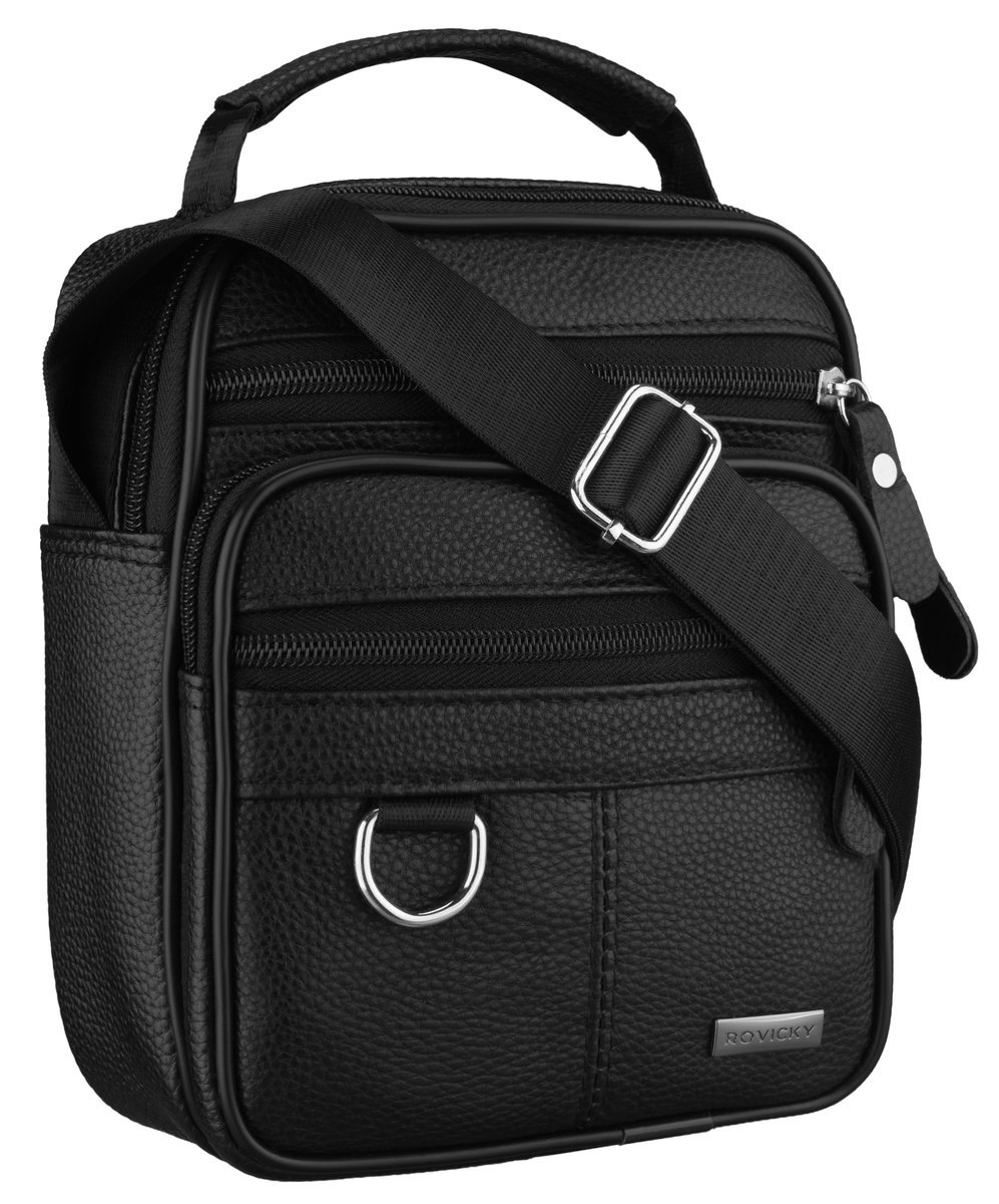 Listonoszka męska ze skóry naturalnej torba na ramię saszetka skórzana czarna miejska Rovicky