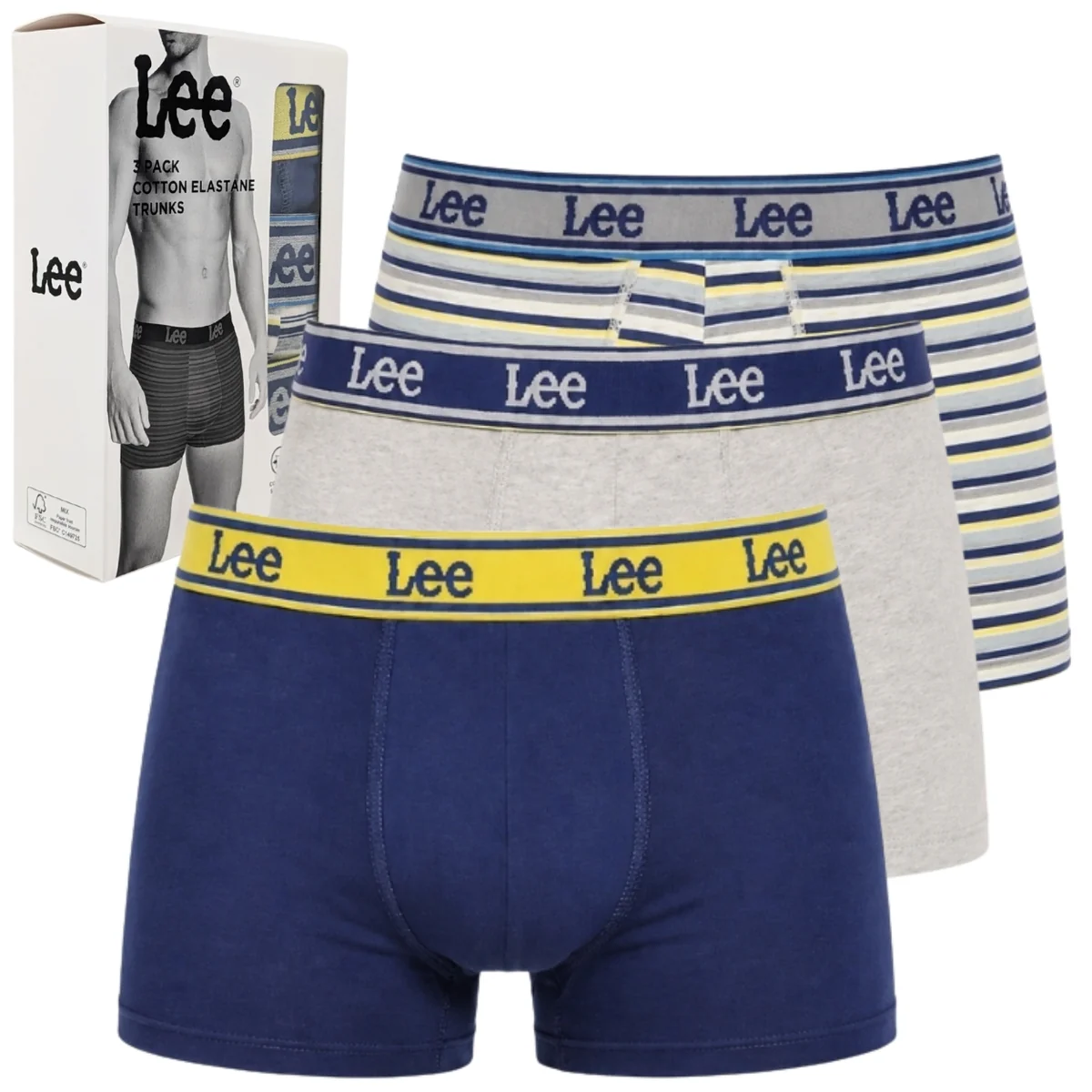 Lee Stone Blue/Yellow/Grey bokserki męskie bawełniane majtki 3 sztuki S