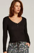 Koszulki i topy damskie - Hunkemöller Top piżamowy z długimi rękawami Czarny - miniaturka - grafika 1