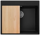 Zlewozmywaki - Zlewozmywak granitowy z dużą komorą XXL jednokomorowy Nablatowy bez ociekacza Czarny Oslo 60 Top. Baterie kuchenne i syfon do wyboru. Primagran - miniaturka - grafika 1