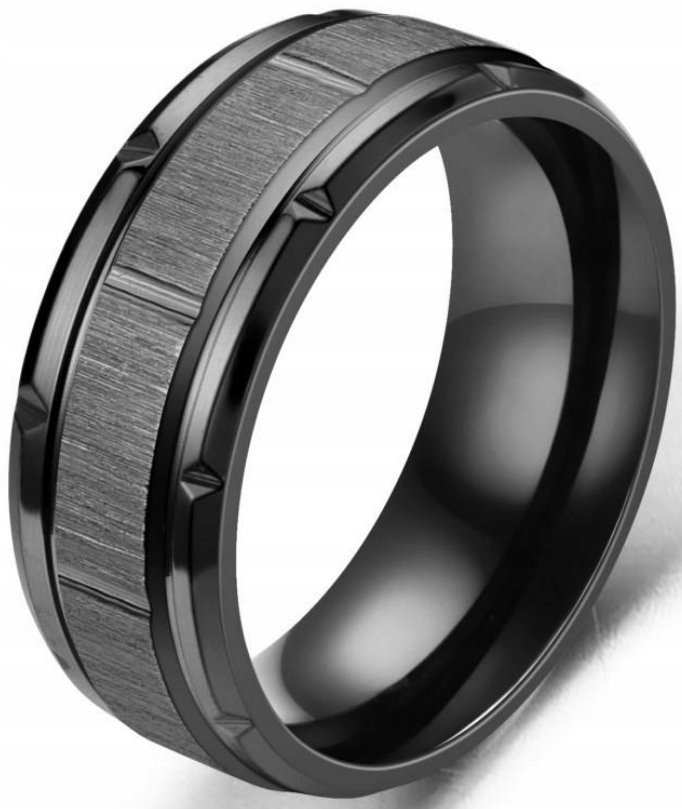 Czarny Pierścień Sygnet Szczotkowany Pierścionek