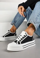 Trampki damskie - Czarne Trampki na Niskiej Platformie Ozdobione Cyrkoniami Felelith - miniaturka - grafika 1