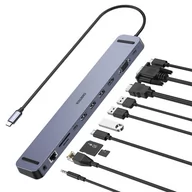 Adaptery i przejściówki - Stacja dokująca adapter hub USB Typ C 11w1 100W PD szary - miniaturka - grafika 1