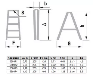 Schodki aluminiowe dwustronne ALVE PREMIUM, 2x6 stopni, wysokość 1,28 m - Drabiny - miniaturka - grafika 2