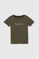 Koszulki dla chłopców - Pepe Jeans t-shirt bawełniany dziecięcy PJL BJ kolor zielony z nadrukiem - miniaturka - grafika 1