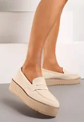 Półbuty damskie - Beżowe Półbuty Mokasyny na Platformie z Minimalistycznym Paseczkiem Soilema - miniaturka - grafika 1