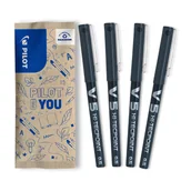 Cienkopisy - Zestaw 4 czarnych Cienkopisów kulkowych PILOT V5 - miniaturka - grafika 1