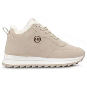 Sneakersy damskie - Buty Damskie Ocieplane Futerkiem Zimowe Sznurowane Wygodne Lekkie Zamszowe Ciepłe Sneakersy Sportowe Missi Beżowe 39 - miniaturka - grafika 1