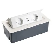 Przedłużacze i rozgałęźniki - GTV Gniazdo meblowe nablatowe wpuszczane AE-PBSUC2GS-10 SOFT 2 x SCHUKO + 2 x USB 1,5m białe - miniaturka - grafika 1