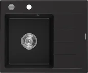 Zlewozmywaki - Mexen Ben zlewozmywak granitowy 1-komorowy z ociekaczem prawy 600 x 500 mm, czarny, syfon chrom - 6523605000-77 - miniaturka - grafika 1