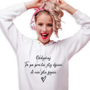 BLUZA DRESOWA Damska BIAŁA Z Kapturem Napisy TO PO PROSTU ZŁY DZIEŃ Wzory M - Bluzy damskie - miniaturka - grafika 1