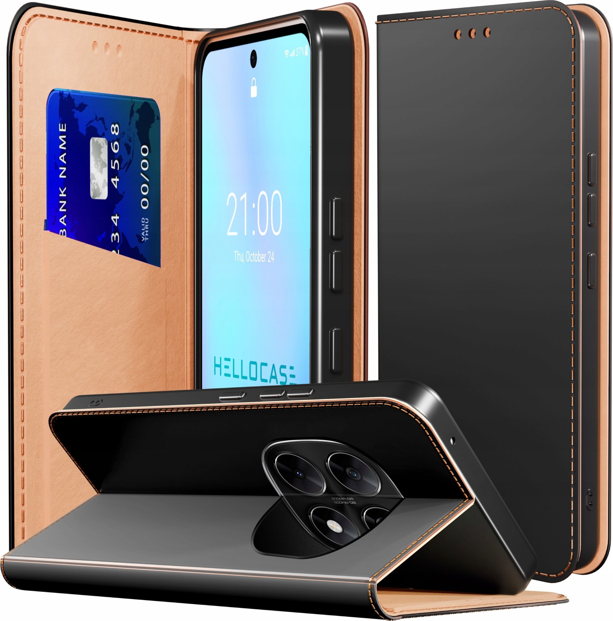 Etui z Klapką do Redmi Note 14 Pro 5G / 14 Pro Plus 5G Skórzane, Czarne