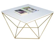 Ławy i stoliki kawowe - Kwadratowy stolik kawowy biały + złoty A0-E69 - miniaturka - grafika 1