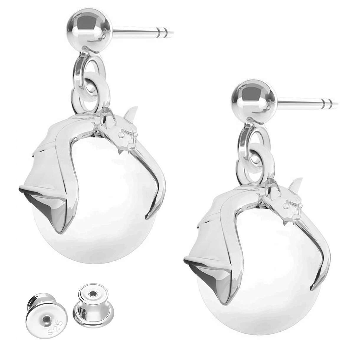 Kolczyki Srebrne z Nietoperzem Perłą Nietoperze Białe Perły SREBRO 925