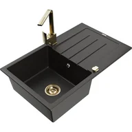 Zlewozmywaki z baterią - Mexen Bruno zlewozmywak granitowy 1-komorowy z ociekaczem i baterią kuchenną Rita, czarny/złoty metalik - miniaturka - grafika 1