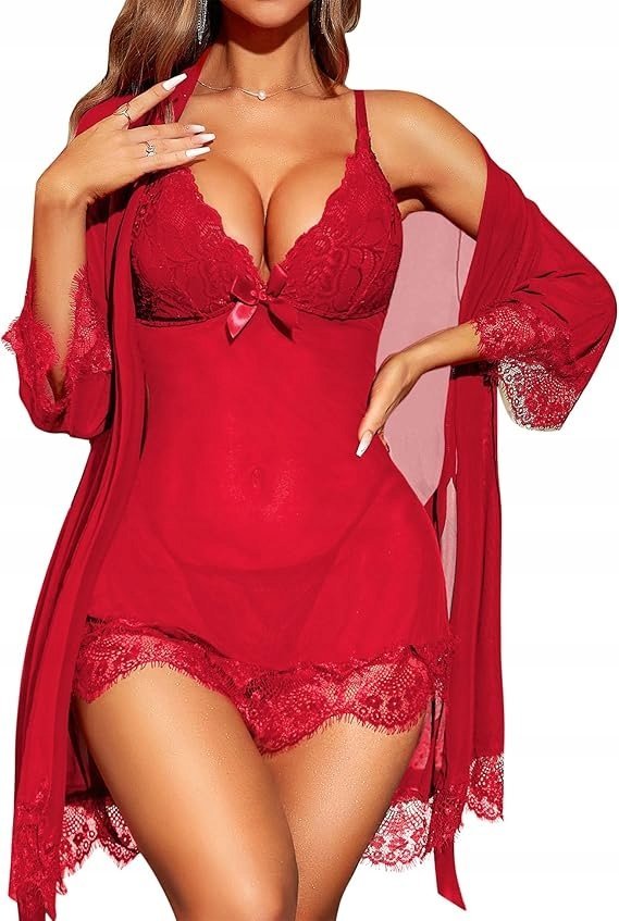 SEKSOWNA BIELIZNA NOCNA DLA KOBIET KORONKOWA BABY DOLL SZLAFROK ROZMIAR XL