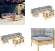 Meble ogrodowe - vidaXL 10-częściowy zestaw wypoczynkowy do ogrodu z szarymi poduszkami z litego drewna sosnowego - Zestaw wypoczynkowy do ogrodu - Zestawy wypoczynkowe do ogrodu - Zestawy mebli ogrodowych - Zestawy mebli ogrodowych - miniaturka - grafika 1