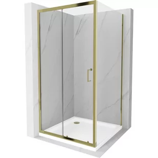 Mexen Apia kabina prysznicowa rozsuwana 90x90 cm, transparent, złota + brodzik Flat, biały - Kabiny prysznicowe - miniaturka - grafika 1