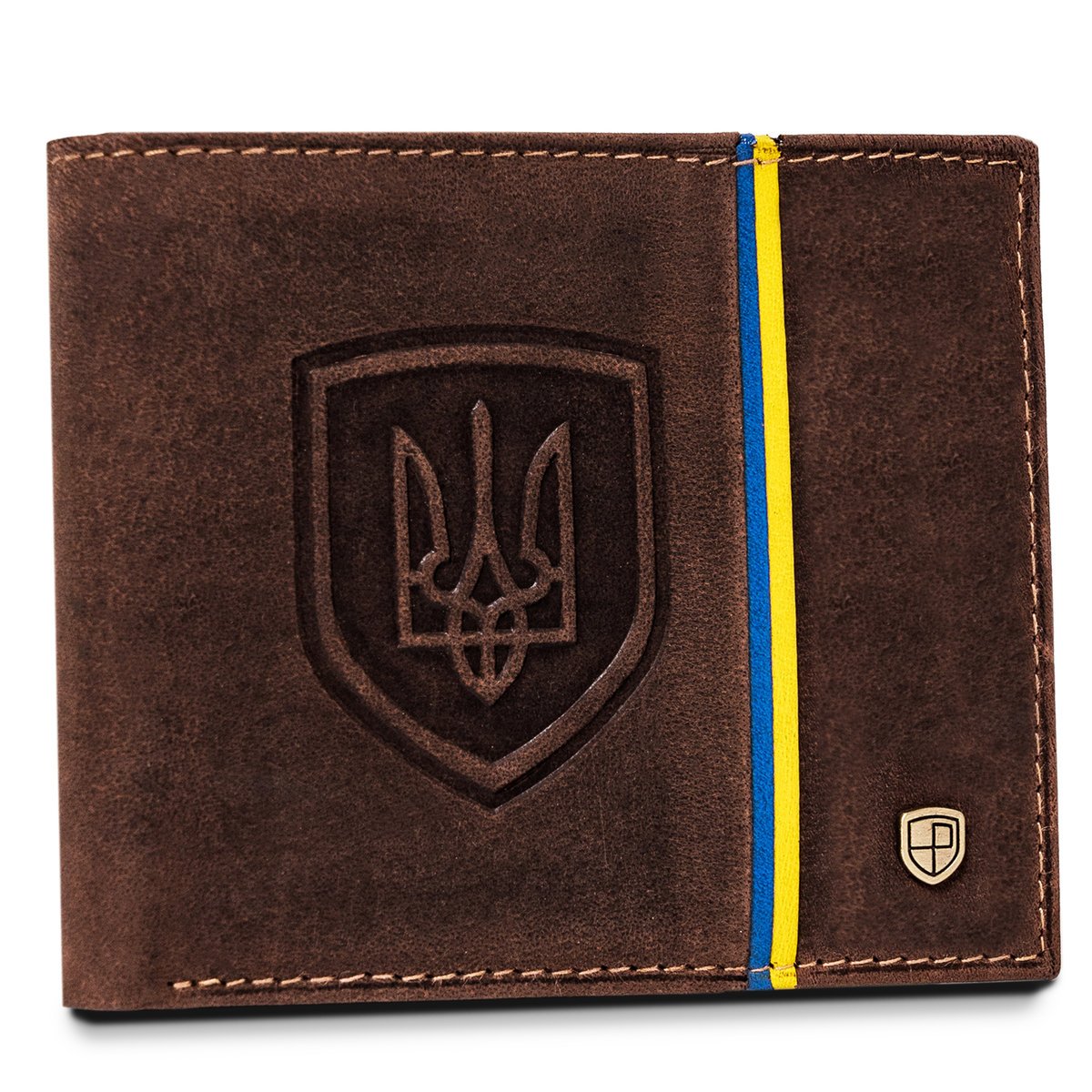 Skórzany męski portfel Peterson wzór Ukraina patriotyczna portmonetka na karty z ochroną RFID, brązowy