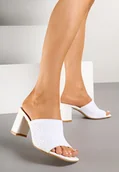 Klapki i japonki damskie - Białe Klapki na Geometrycznym Słupku Zdobione Perforacją Alastra - miniaturka - grafika 1