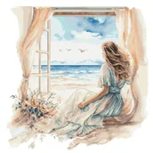 Pasmanteria - Haft krzyżykowy - Zestaw do haftu - Kobieta w oknie I - miniaturka - grafika 1