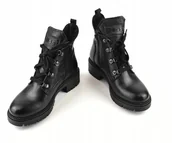 Botki damskie - Czarne trzewiki botki trapery damskie NESSI 24704 skóra licowa modne r.38 - miniaturka - grafika 1