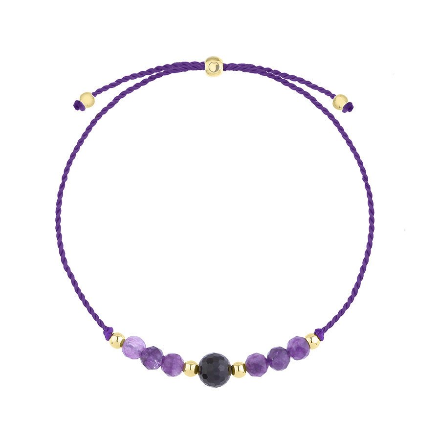 Bransoletka zodiakalna Wodnik ametyst i turmalin na sznurku