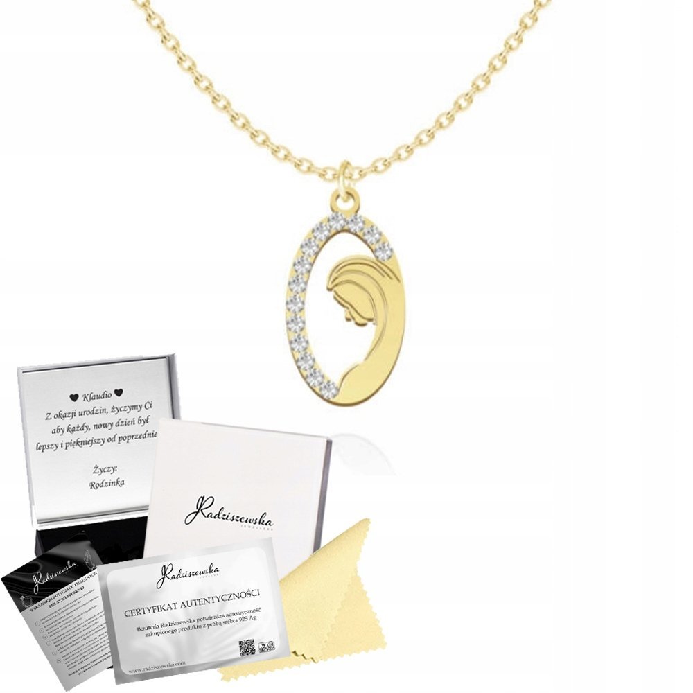 Złoty Naszyjnik Matka Boska Medalik Kryształy Srebro 925 Prezent DEDYKACJA