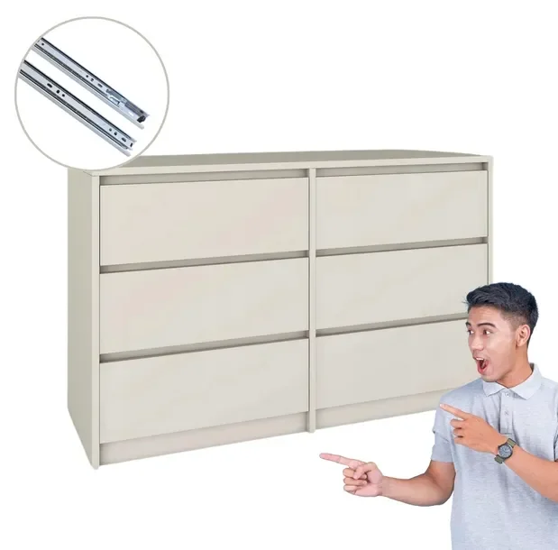 Pojemna Komoda 6 szuflad 120 cm Kaszmir Bez uchwytów do Salonu / Sypialni