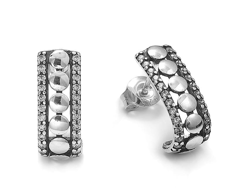 Srebrne kolczyki z cyrkoniami oksydowane na sztyft pr.925