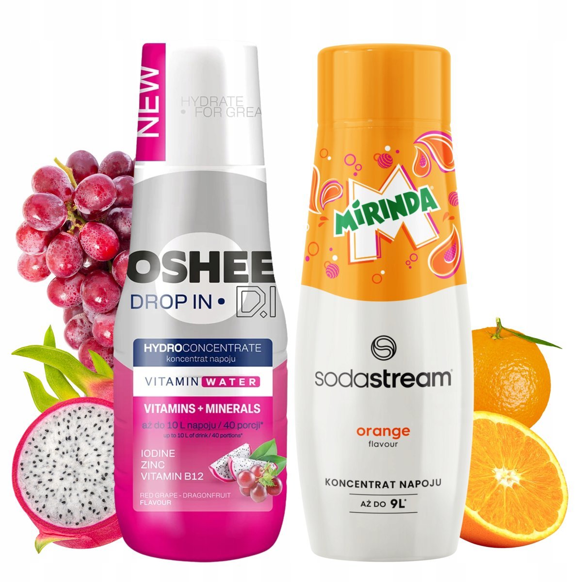 Syropy Zestaw: OSHEE Dragonfruit Winogrono + MIRINDA SODASTREAM Koncentraty