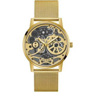 Zegarek Guess Gadget zegarek męski na bransolecie złoty z widocznym mechanizmem GW0538G2 - Zegarki męskie - miniaturka - grafika 1