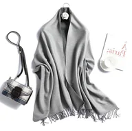Apaszki i szaliki damskie - Szal szalik damski 100% kaszmir szary ciemny jasny - miniaturka - grafika 1