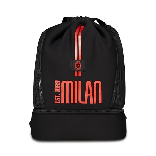 Milan Plecak na siłownię dla chłopców i dzieci, czerwony czarny, z twardym dnem do przechowywania butów, regulowanymi paskami na ramię, sportowy i rekreacyjny, czarne, Taglia unica, nowoczesny