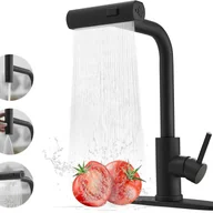 Baterie kuchenne - Bateria kuchenna typu wodospad, jednouchwytowa z wyciąganą wylewką, ciepła i zimna woda, czarna (3 funkcje) - miniaturka - grafika 1