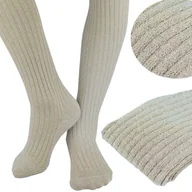 Rajstopy - Rajstopy bawełniane prążek beż ze srebrnym lureksem roz.128/134 - miniaturka - grafika 1