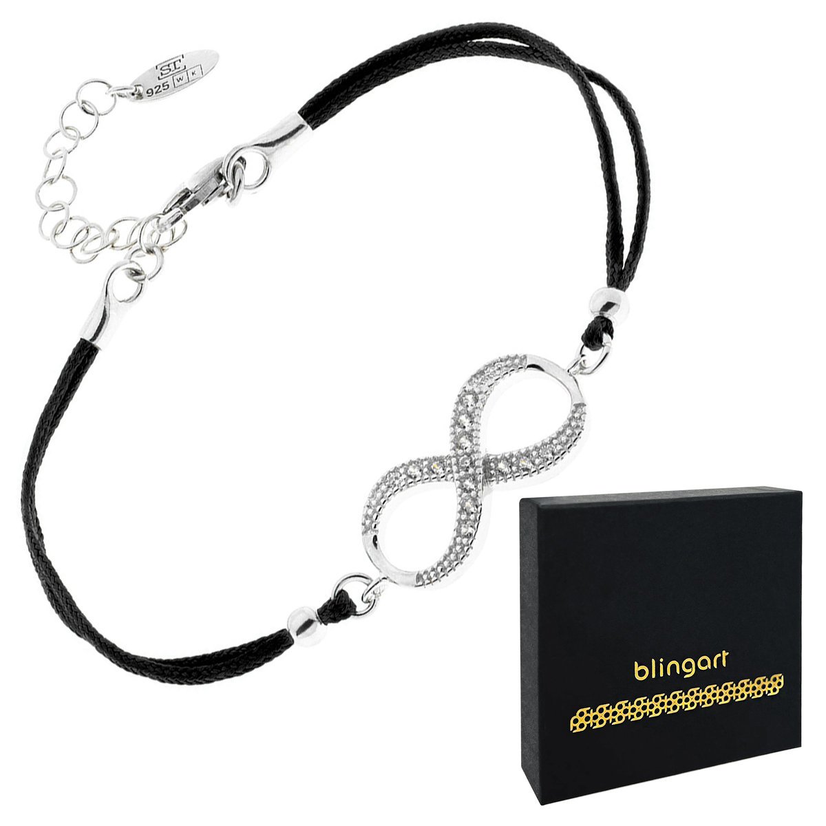 Srebrna bransoletka sznurkowa nieskończoność