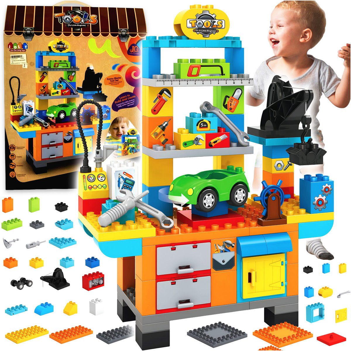 KLOCKI KONSTRUKCYJNE ZESTAW DIY WARSZTAT 92 ELEMENTÓW DLA DZIECI NA PREZENT