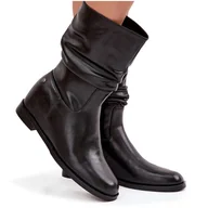 Botki damskie - Skórzane Botki Damskie Z Marszczeniem Ocieplane Maciejka K7211-01 Czarne-36 - miniaturka - grafika 1