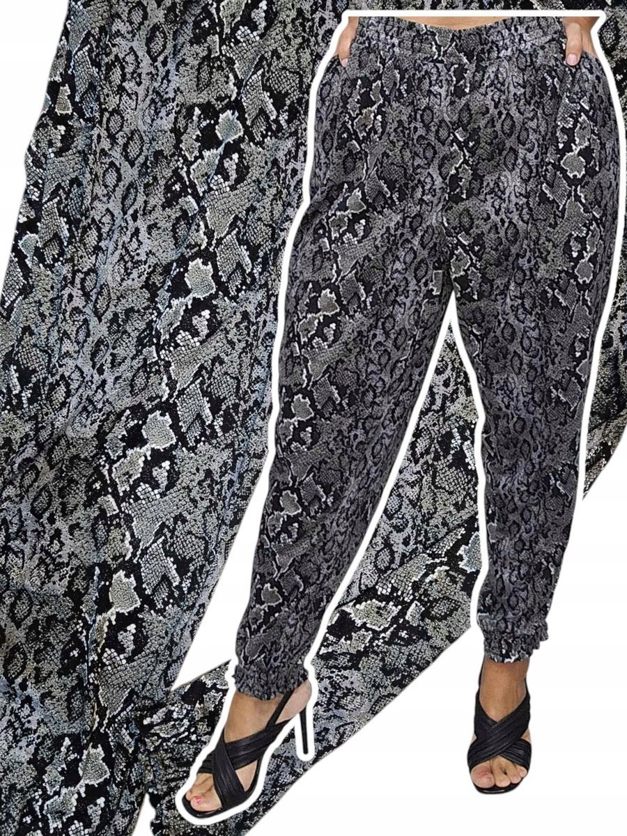 Spodnie wzór wężowa skóra wygodne kieszenie luźne 52 54 nietuzinkowe