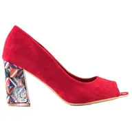 Czółenka - Sabatina Czółenka Open Toe Z Ozdobnym Obcasem czerwone - miniaturka - grafika 1