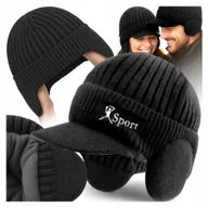 Czapki damskie - CZAPKA ZIMOWA Z DASZKIEM I NAUSZNIKAMI OCIEPLANA MĘSKA DAMSKA GRUBA CIEPŁA - miniaturka - grafika 1