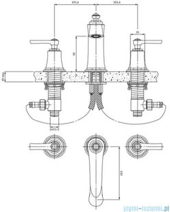Omnires Armance bateria umywalkowa 3-otworowa mosiądz szczotkowany AM5214BSB | - Baterie umywalkowe - miniaturka - grafika 2