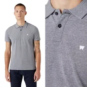 Koszulki męskie - Wrangler REFINED POLO SHIRT Faded Black SZARA POLÓWKA MAŁE LOGO REGULAR M - miniaturka - grafika 1