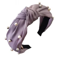 Ozdoby do włosów - Opaska, turban z materiału, gruba, perełki, fiolet O227FIO - miniaturka - grafika 1