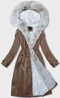 Kurtki damskie - Parka damska zimowa z futerkiem brąz-beż (b557-14046) - S'WEST - miniaturka - grafika 1
