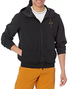 Armani Exchange Męska kurtka z logo z tyłu, przednie kieszenie, Czarny, L - Kurtki męskie - miniaturka - grafika 1