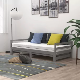 vidaXL Łóżko wysuwane szare lite drewno sosnowe 2x 90x200 cm 806957 - Łóżka - miniaturka - grafika 4
