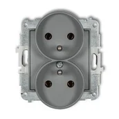 Gniazdka elektryczne - Mechanizm gniazda podwójnego do ramki z uziemieniem 2x(2P+Z) (bez przesłon torów prądowych) szary mat 27MGPR-2z Karlik Mini - miniaturka - grafika 1